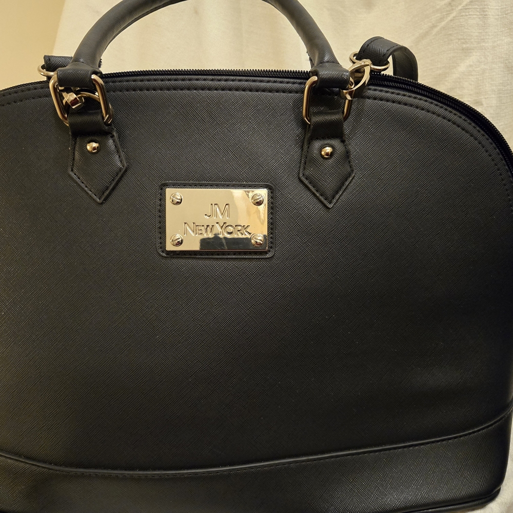 SM New York Black Satchel with Gold-Tone Hardware